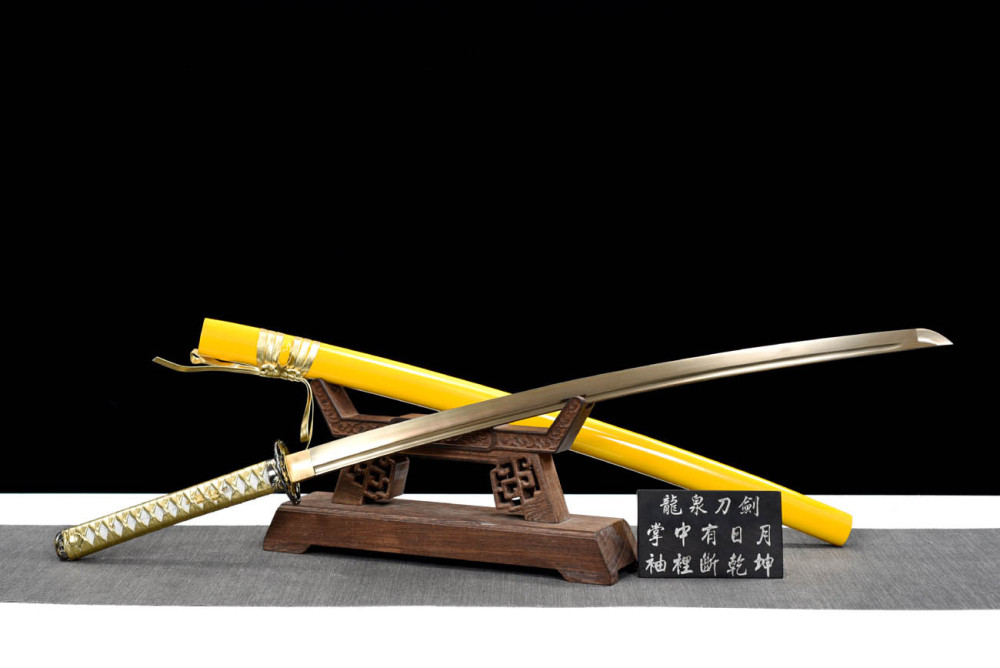 Handmade Golden Bamboo Leaf Katana,Japanese samurai sword,Real Katana,High-performance manganese steel