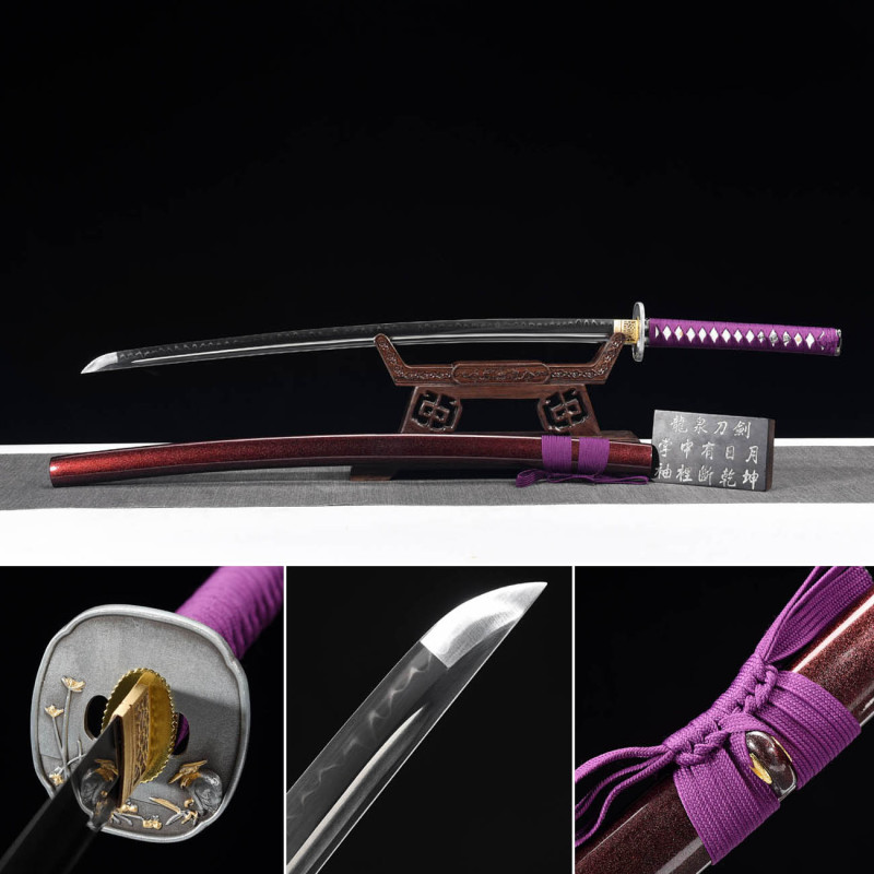 Handmade Purple Katana,Japanese samurai sword,Real Katana,High performance T10 steel,earth burning blade