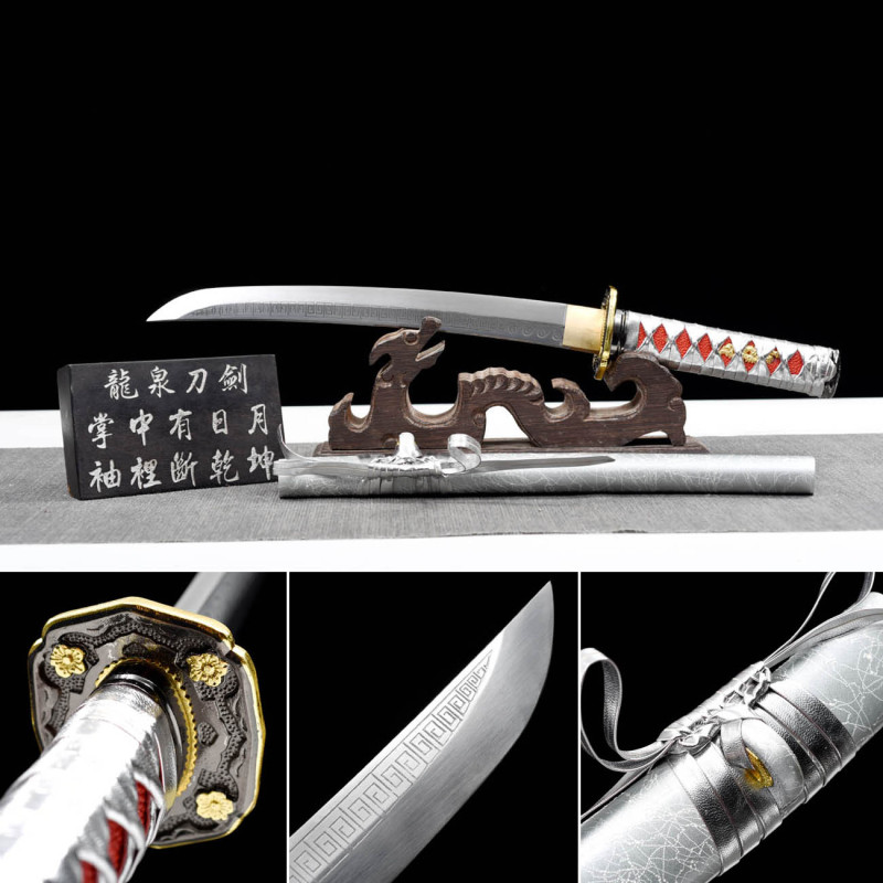 Handmade Silver Tanto,Rosewood series,Japanese samurai sword,Real Tanto,Short samurai sword,High manganese steel