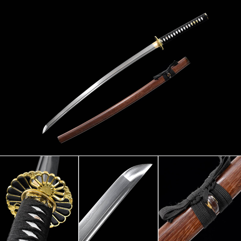Handmade Rosewood Golden Katana,Japanese samurai sword,Real Katana,Hundred Steelmaking Pattern Steel