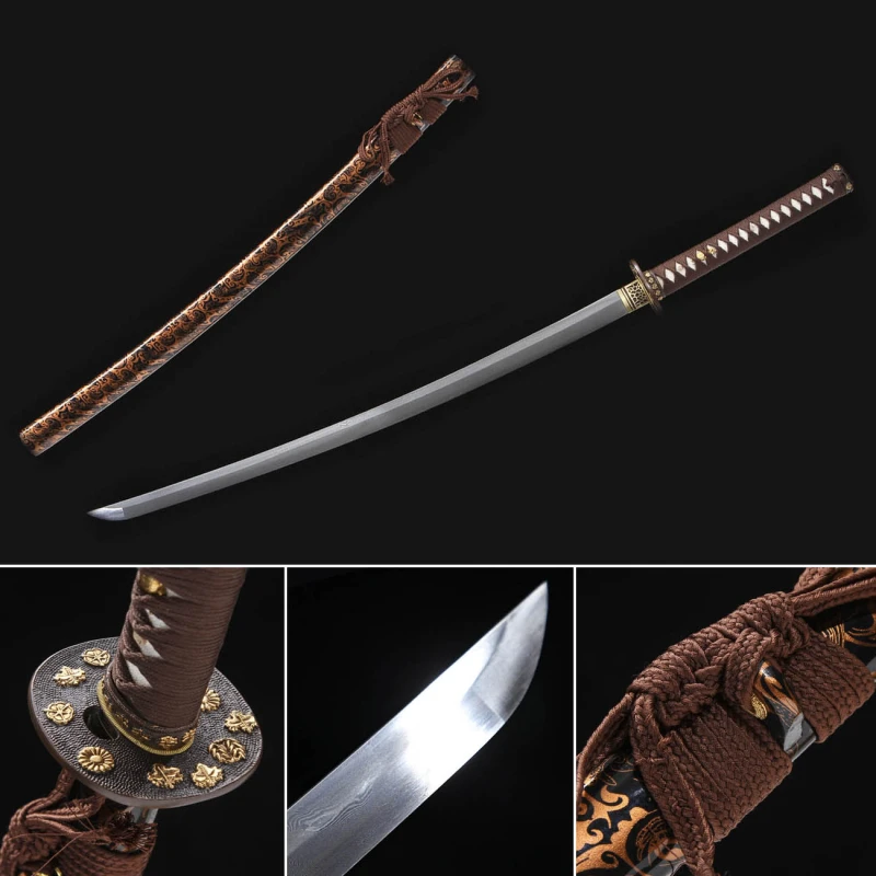 Handmade Fine Gilt Katana,Japanese samurai sword,Real Katana,Hundred steelmaking torsion pattern steel