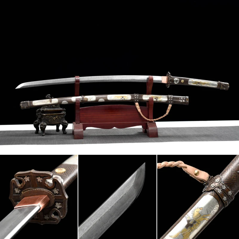 Handmade Kun Ray Tachi,Japanese samurai sword,Real Tachi,Hundred Steelmaking Pattern Steel