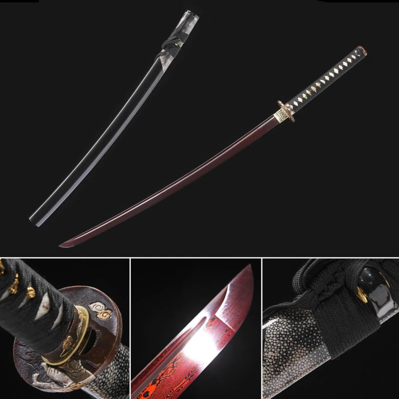 Handmade Ghost Head Katana,Japanese samurai sword,Real Katana,Hundred Steelmaking Pattern Steel
