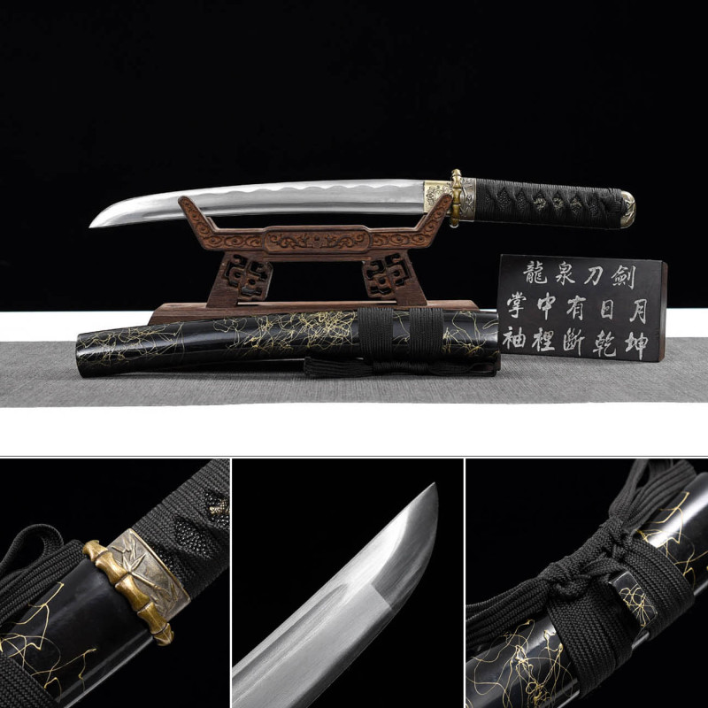 Handmade Black Brushed Tanto,Japanese samurai sword,Real Tanto,Short Katana,High performance carbon steel