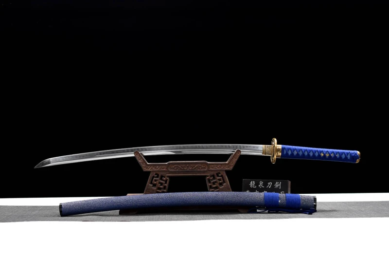 Handmade Blue Fish Skin Katana,Japanese samurai sword,Real Katana,Hundred Steelmaking Pattern Steel