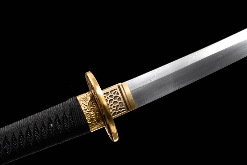 Handmade Black Fish Skin Katana,Japanese samurai sword,Real Katana,Hundred Steelmaking Pattern Steel