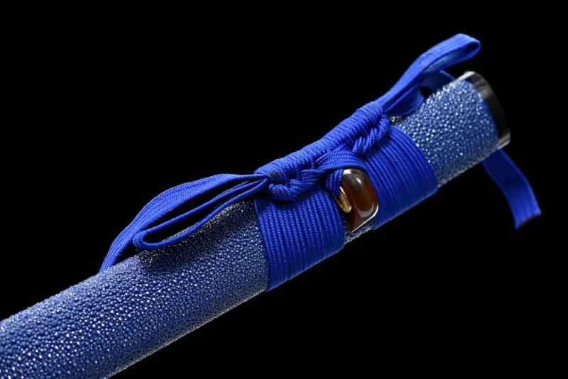 Handmade Blue Fish Skin Katana,Japanese samurai sword,Real Katana,Hundred Steelmaking Pattern Steel