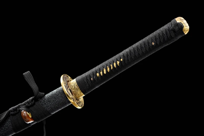 Handmade Black Fish Skin Katana,Japanese samurai sword,Real Katana,Hundred Steelmaking Pattern Steel