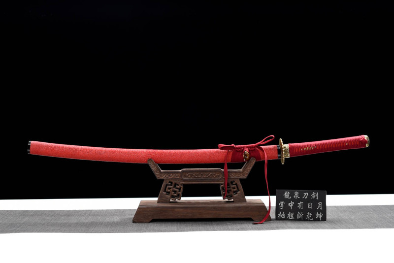 Handmade Red Fish Skin Katana,Japanese samurai sword,Real Katana,Hundred Steelmaking Pattern Steel