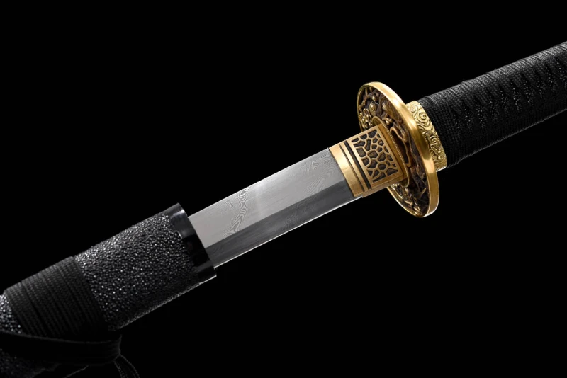 Handmade Black Fish Skin Katana,Japanese samurai sword,Real Katana,Hundred Steelmaking Pattern Steel