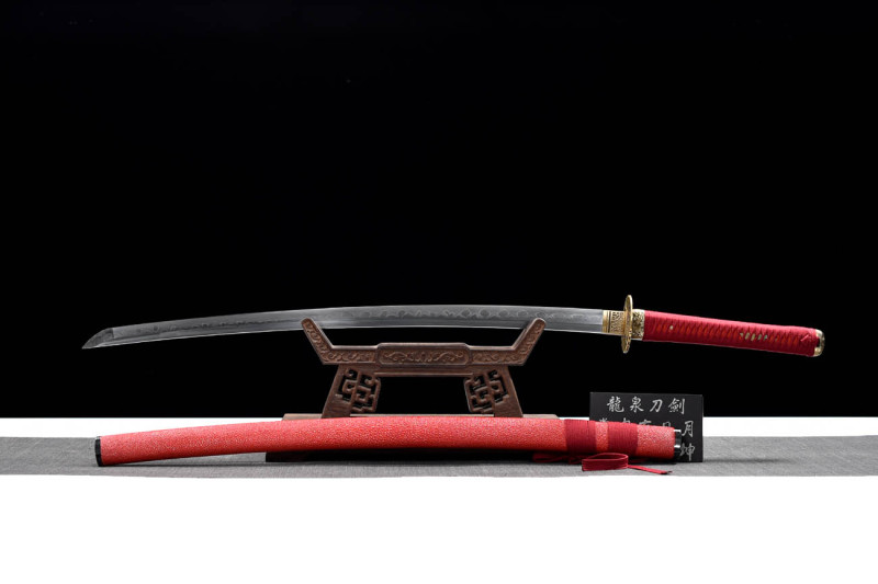 Handmade Red Fish Skin Katana,Japanese samurai sword,Real Katana,Hundred Steelmaking Pattern Steel