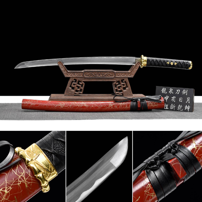 Handmade Red Brushed Wakizashi,Japanese samurai sword,Real Wakizashi,High performance carbon steel