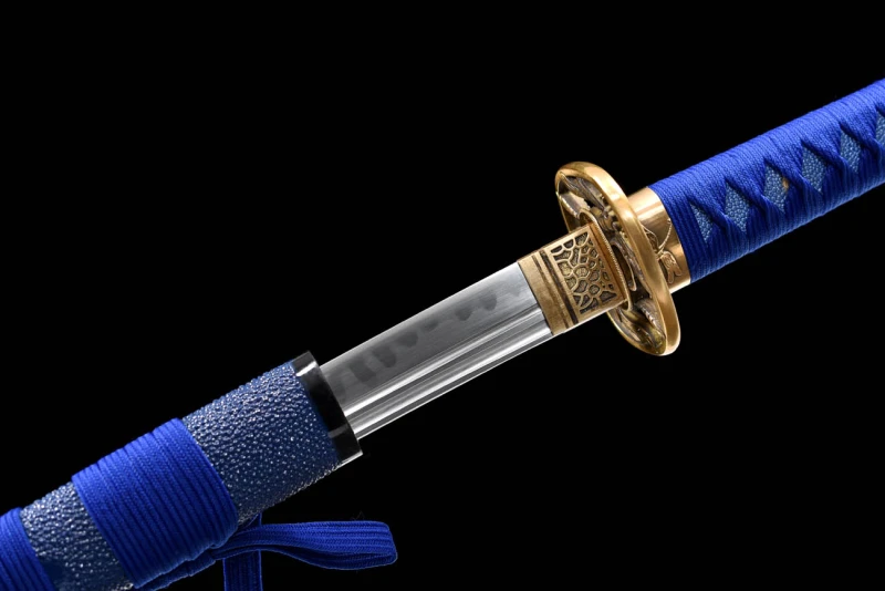 Handmade Blue Fish Skin Katana,Japanese samurai sword,Real Katana,Hundred Steelmaking Pattern Steel