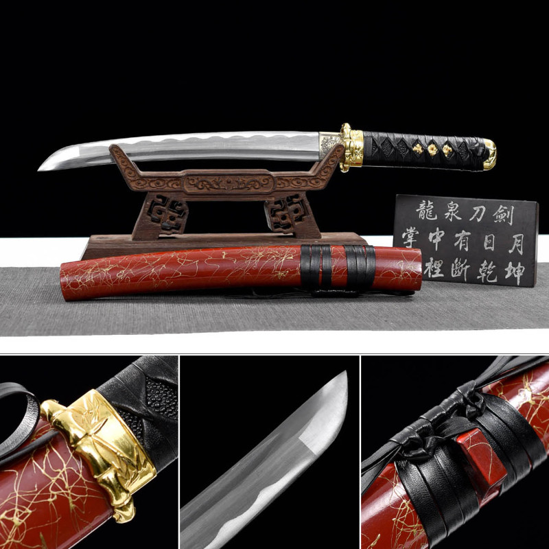 Handmade Red Brushed Tanto,Japanese samurai sword,Real Tanto,Short Katana,High performance carbon steel