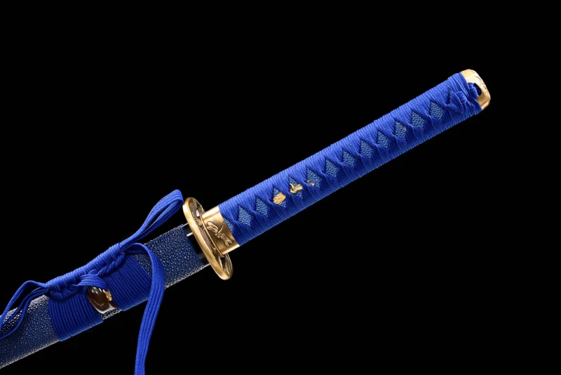 Handmade Blue Fish Skin Katana,Japanese samurai sword,Real Katana,Hundred Steelmaking Pattern Steel