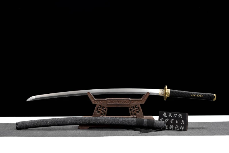 Handmade Black Fish Skin Katana,Japanese samurai sword,Real Katana,Hundred Steelmaking Pattern Steel