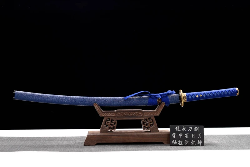 Handmade Blue Fish Skin Katana,Japanese samurai sword,Real Katana,Hundred Steelmaking Pattern Steel