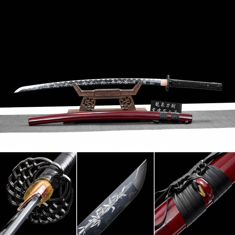 Handmade Red Bamboo Katana,Japanese samurai sword,Real Katana,High performance carbon steel