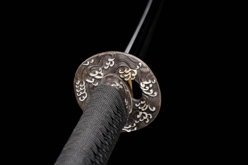 Handmade Silver Wave Katana,Japanese samurai sword,Real Katana,High-performance T10 steel,earth burning blade