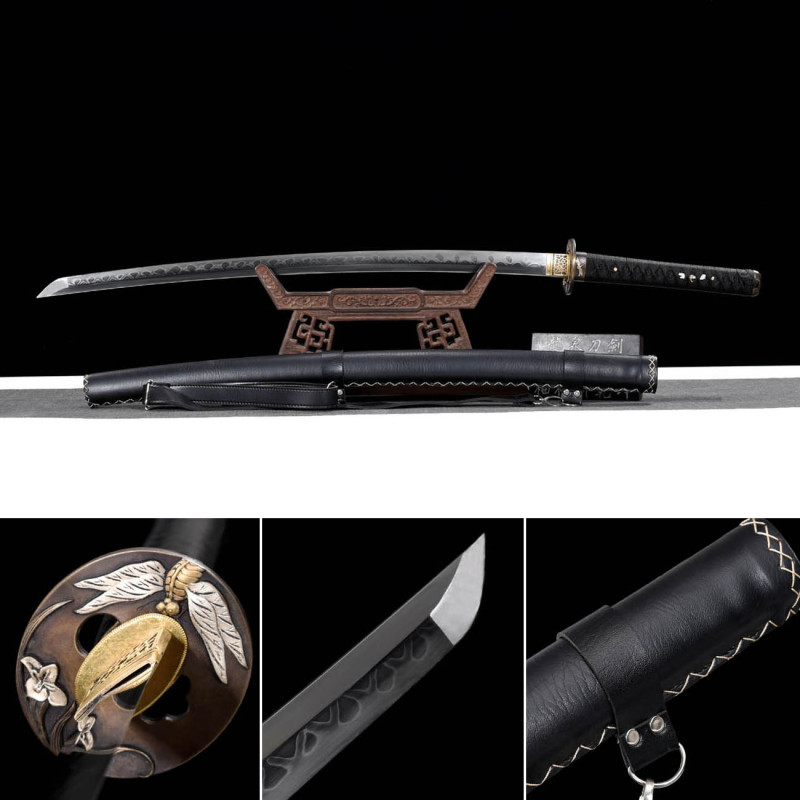 Handmade Silver Dragonfly Katana,Japanese samurai sword,Real Katana,High-performance T10 steel,earth burning blade