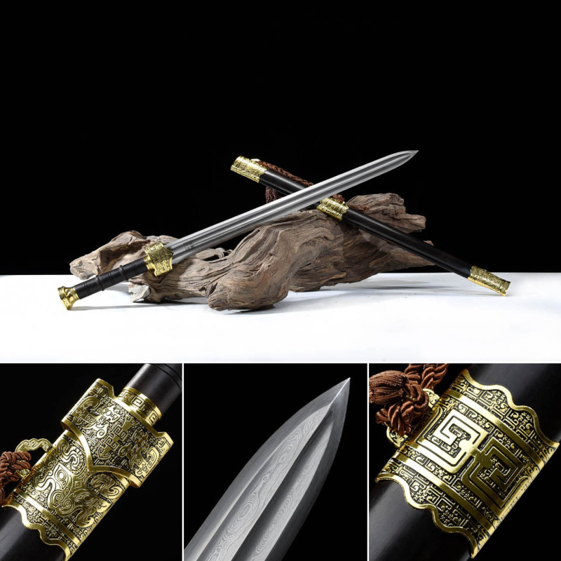 Handmade Golden Dragon Yue Sword,Real Sword,Chinese sword,Hundred Steelmaking Pattern Steel