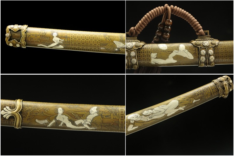 Handmade Shunga All Copper Tachi,Spring palace,Japanese samurai sword,Real Tachi,High-performance pattern steel,earth burning blade