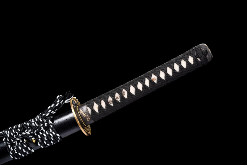 T10 Steel  Clay Tempered With Hamon Real Black Katana Handmade Japanese Samurai Sword Full Tang