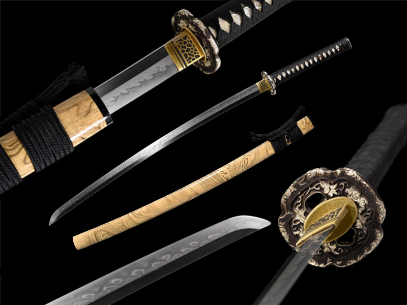 T10 Steel  Clay Tempered With Hamon Real Yellow Katana Handmade Japanese Samurai Sword Full Tang