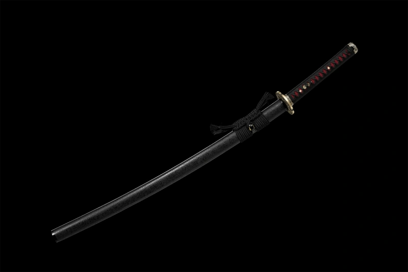 T8 High Carbon Steel  Clay Tempered With Hamon Real Black Katana Sword Handmade Japanese Samurai Sword Full Tang