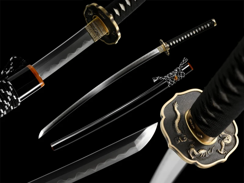 T8 High Carbon Steel  Clay Tempered With Hamon Real Black Katana Handmade Japanese Samurai Sword Full Tang