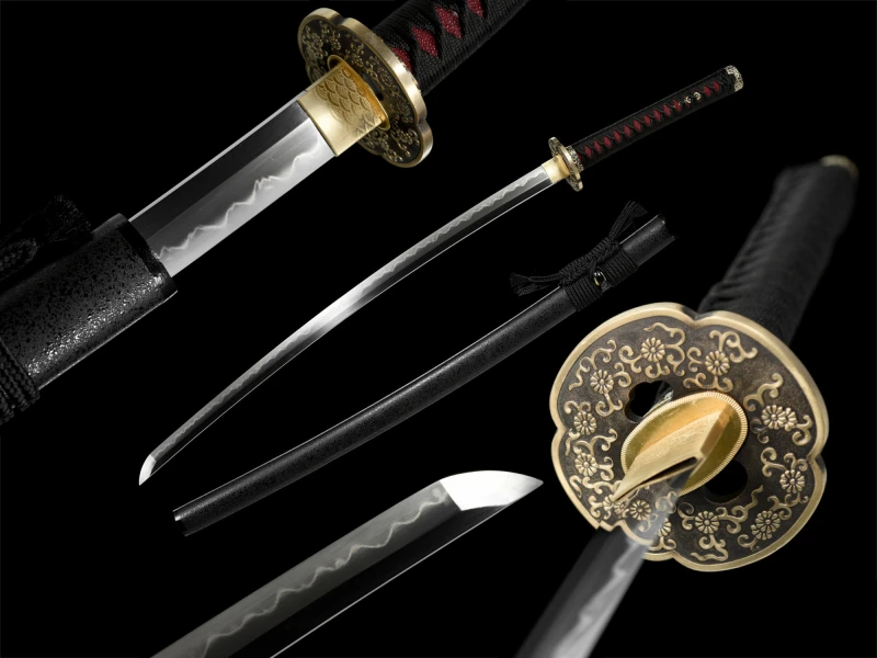 T8 High Carbon Steel  Clay Tempered With Hamon Real Black Katana Sword Handmade Japanese Samurai Sword Full Tang