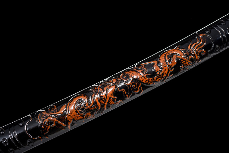 T10 High Carbon Steel  Clay Tempered With Hamon Real Carved Dragon Katana Handmade Japanese Samurai Sword Full Tang