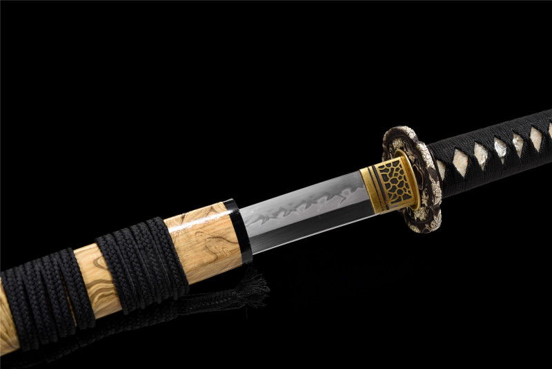 T10 Steel  Clay Tempered With Hamon Real Yellow Katana Handmade Japanese Samurai Sword Full Tang