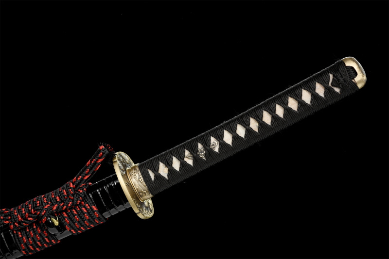 T10 High Carbon Steel  Clay Tempered With Hamon Real Red Katana Handmade Japanese Samurai Sword Full Tang