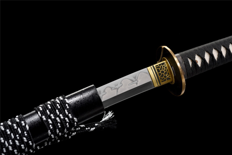 T10 Steel  Clay Tempered With Hamon Real Black Katana Handmade Japanese Samurai Sword Full Tang