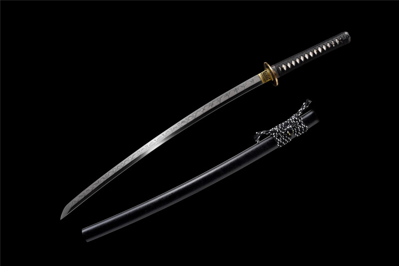 T10 Steel  Clay Tempered With Hamon Real Black Katana Handmade Japanese Samurai Sword Full Tang