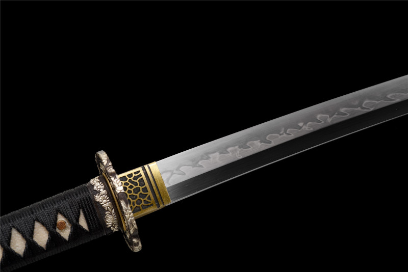 T10 Steel  Clay Tempered With Hamon Real Yellow Katana Handmade Japanese Samurai Sword Full Tang