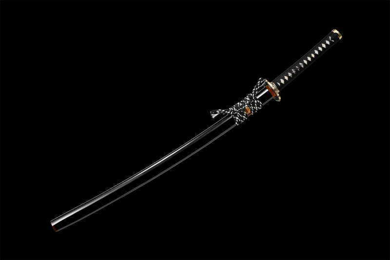 T8 High Carbon Steel  Clay Tempered With Hamon Real Black Katana Handmade Japanese Samurai Sword Full Tang