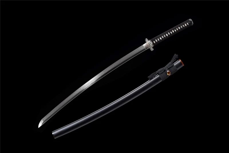 T10 High Carbon Steel  Clay Tempered With Hamon Real Black Katana Handmade Japanese Samurai Sword Full Tang