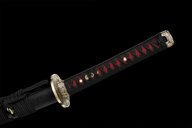 T8 High Carbon Steel  Clay Tempered With Hamon Real Black Katana Sword Handmade Japanese Samurai Sword Full Tang
