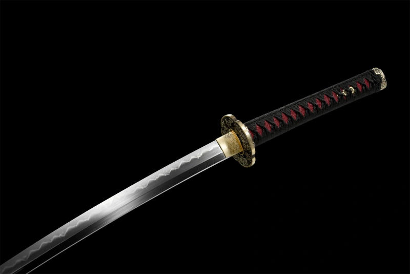 T8 High Carbon Steel  Clay Tempered With Hamon Real Black Katana Sword Handmade Japanese Samurai Sword Full Tang