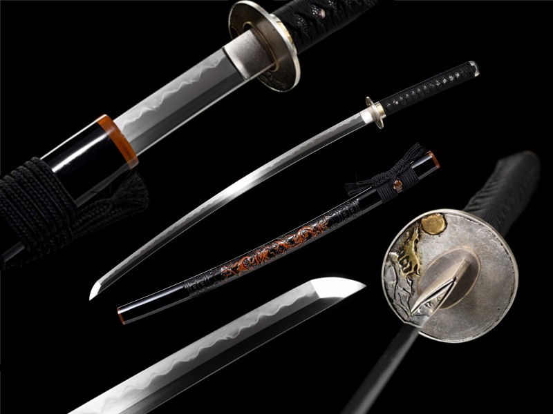 T10 High Carbon Steel  Clay Tempered With Hamon Real Carved Dragon Katana Handmade Japanese Samurai Sword Full Tang