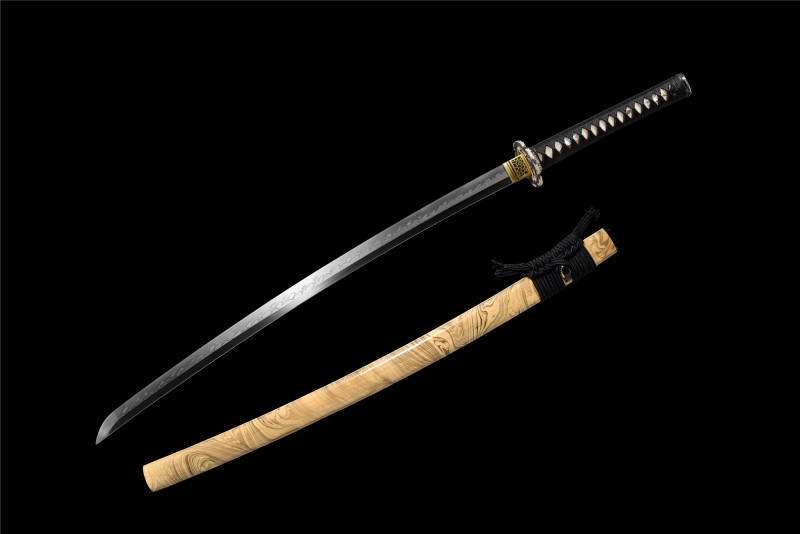 T10 Steel  Clay Tempered With Hamon Real Yellow Katana Handmade Japanese Samurai Sword Full Tang