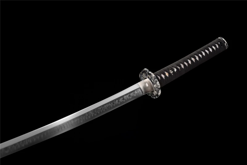 T10 High Carbon Steel  Clay Tempered With Hamon Real Black Katana Handmade Japanese Samurai Sword Full Tang