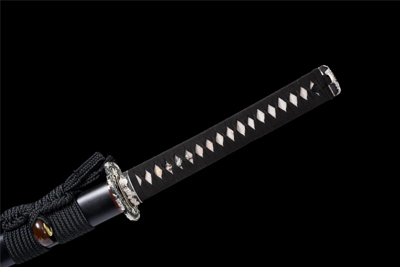 T10 High Carbon Steel  Clay Tempered With Hamon Real Black Katana Handmade Japanese Samurai Sword Full Tang