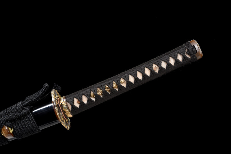 Folding Pattern Steel  Clay Tempered With Hamon Real Black Katana Handmade Japanese Samurai Sword Full Tang