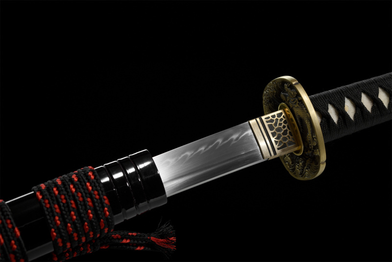 T10 High Carbon Steel  Clay Tempered With Hamon Real Red Katana Handmade Japanese Samurai Sword Full Tang