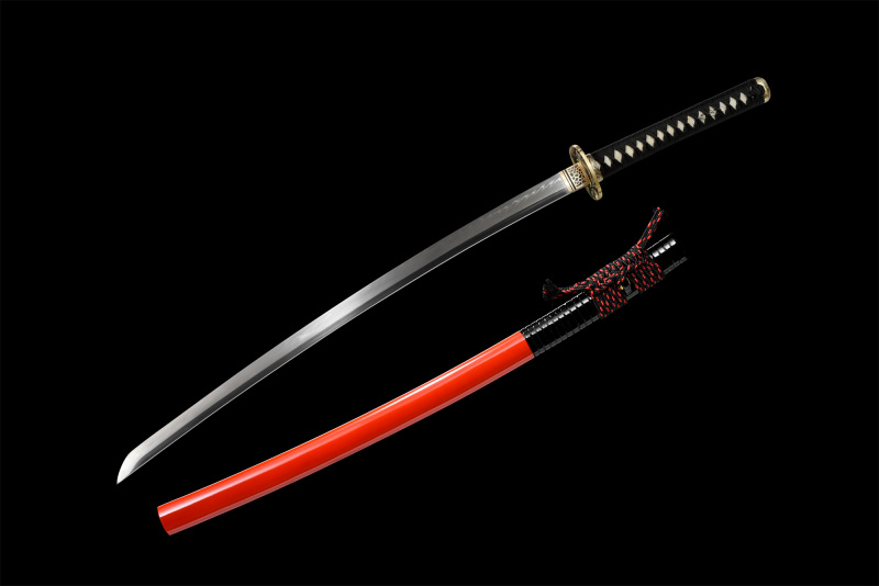 T10 High Carbon Steel  Clay Tempered With Hamon Real Red Katana Handmade Japanese Samurai Sword Full Tang