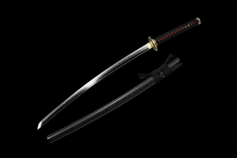 T8 High Carbon Steel  Clay Tempered With Hamon Real Black Katana Sword Handmade Japanese Samurai Sword Full Tang