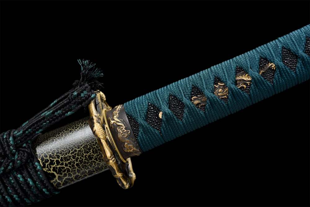 Golden Snake Katana,Japanese Samurai Sword,Real Handmade Katana,Damascus Steel,Roasted Gold Blade